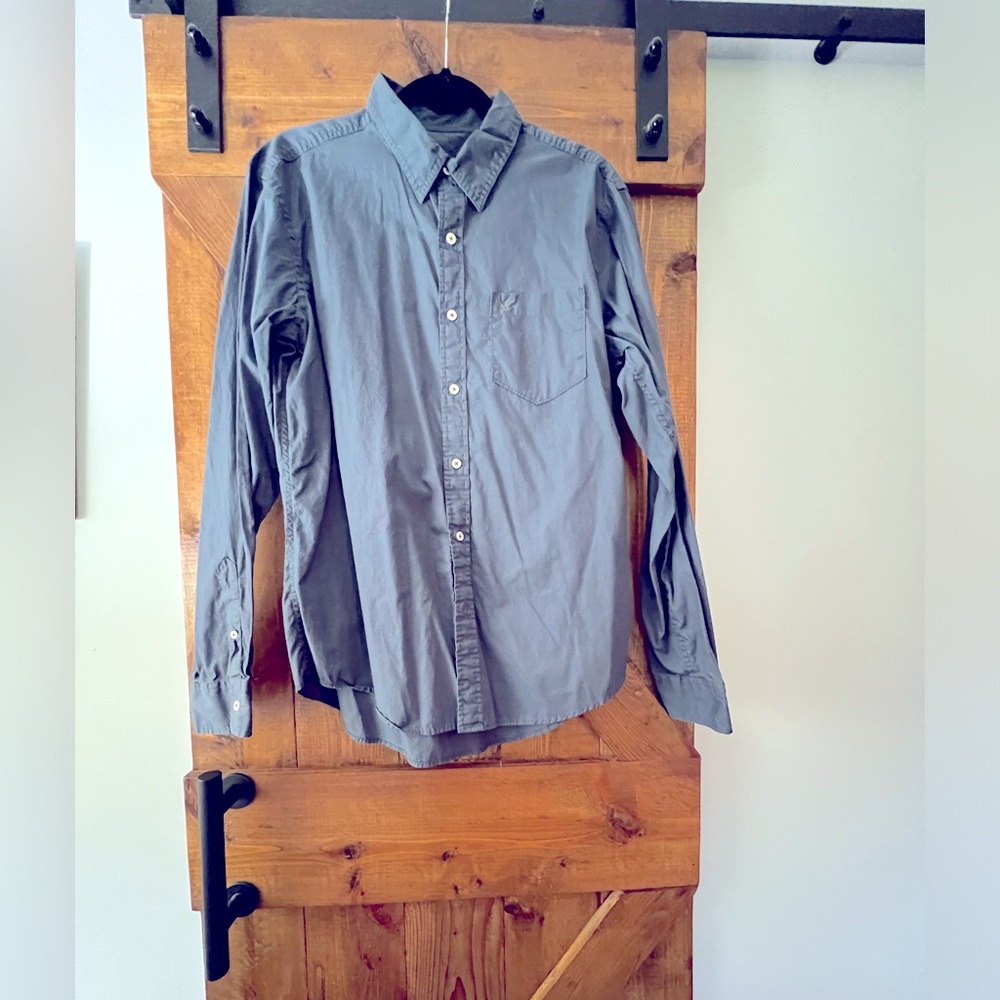 Men’s long sleeve button shirt; American Eagle Outfitters. Slate blue.